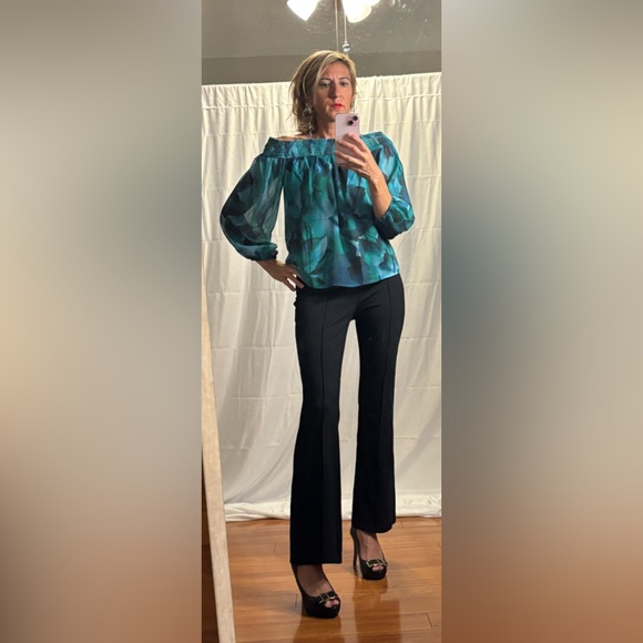 ZESICA Elegant Green and Teal Women's Blouse - Picture 5 of 12